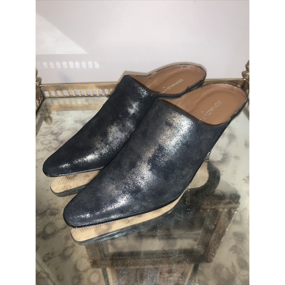 Donald J Pliner Shoes Womens 6.5 Black Metallic Luxe Suede Patent Mules Heels